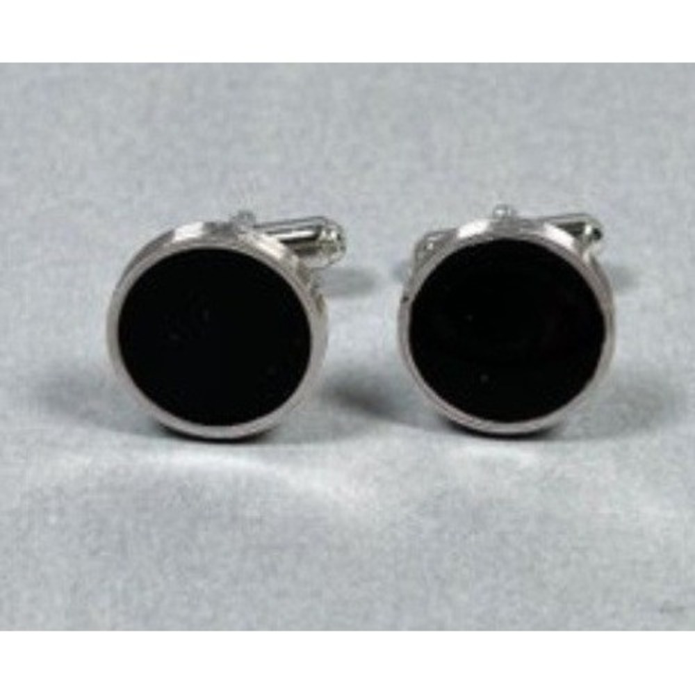 Unbranded Round Black Onyx Style Silver Tone Cufflinks OS Formal Wedding‎